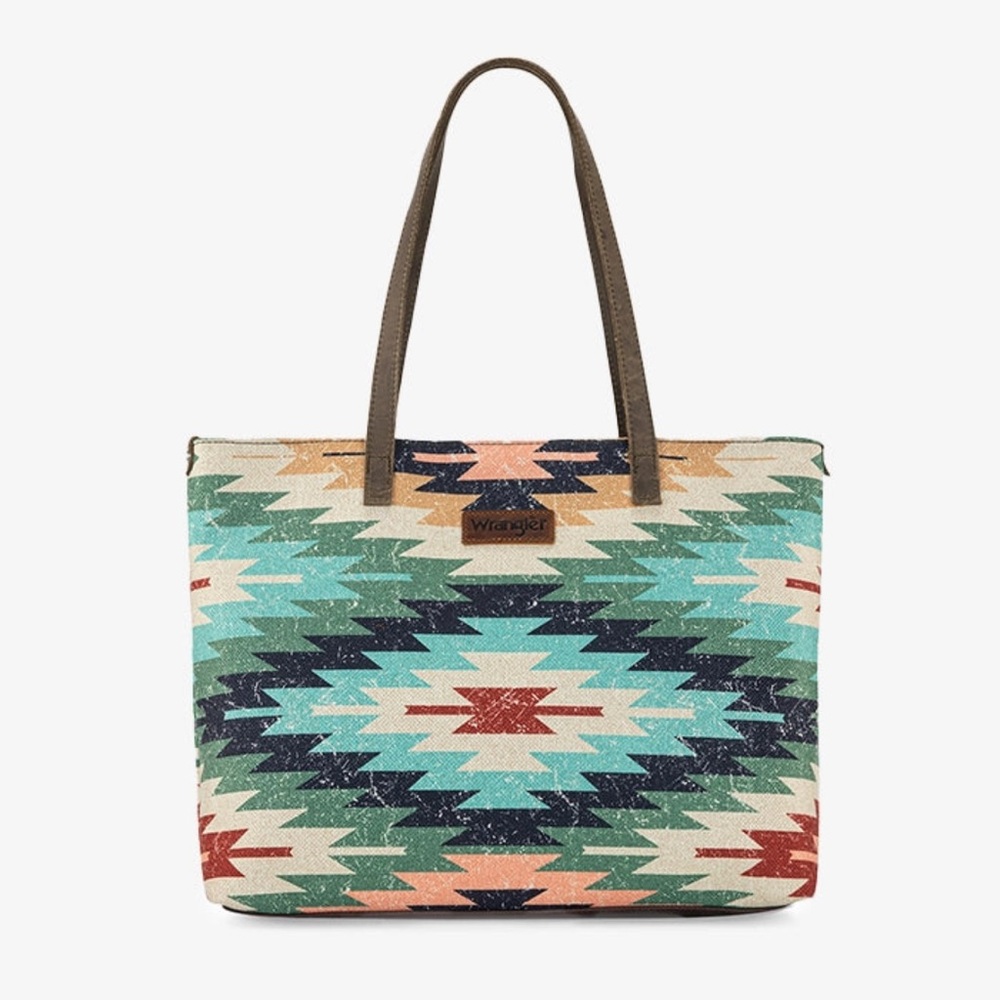 NEW!! WRANGLER SOUTHWESTERN DUAL SIDED PRINT CANVAS TOTE BAG